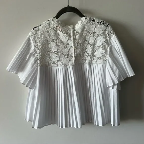Zara Pleated Lace Top Blouse Babydoll Semi Cropped B - Picture 5 of 13